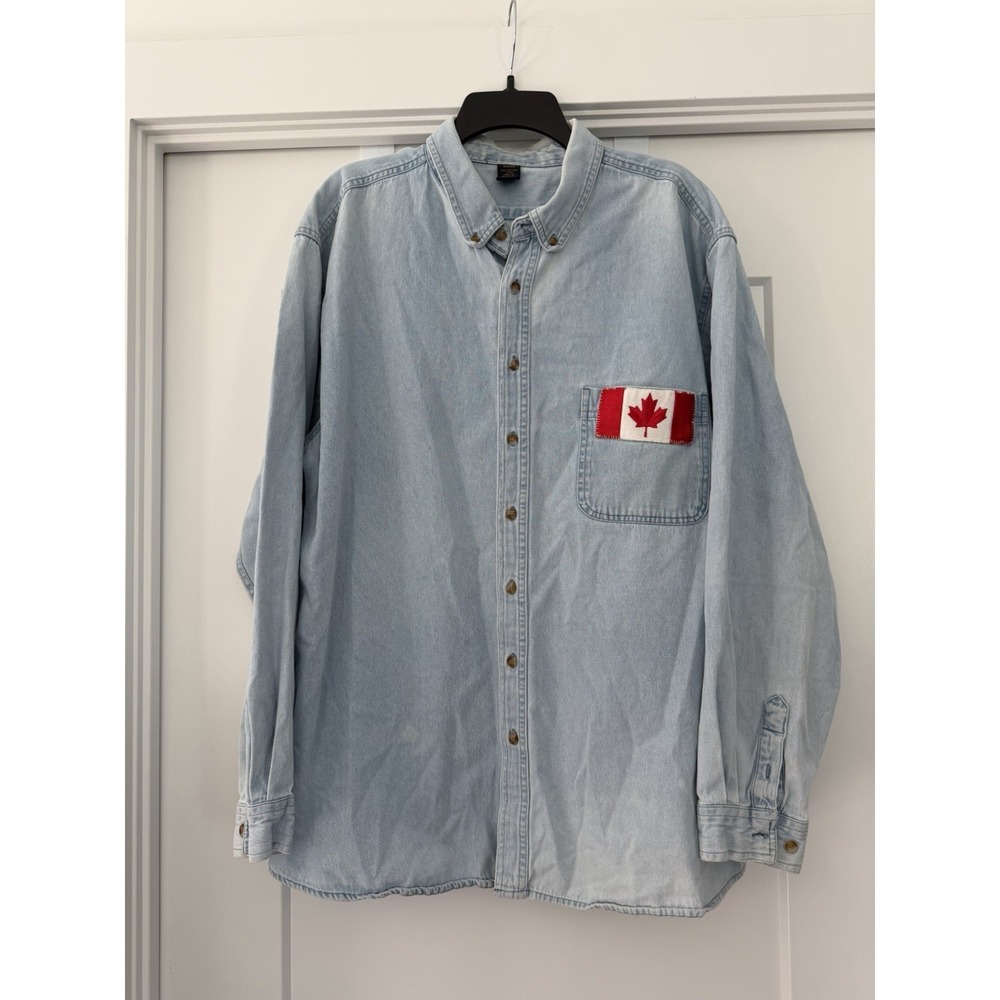Vintage North End Denim Shirt Light Jacket Light Wash Cotton Canada Flag Patch